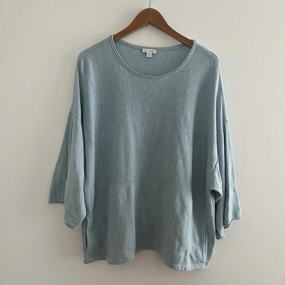 Pure Jill Light Blue Cotton Cashmere Blend Kimono Sleeve Boxy Sweater Medium